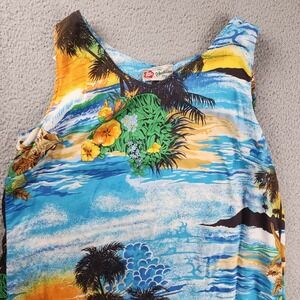 Vintage Hilo Hattie Dress Large Maxi 90s Aloha Hawaiian Sunset Beach Resort Fish